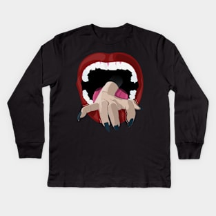 Creepy Hand Coming Out Of Mouth Graphic Illustration Kids Long Sleeve T-Shirt